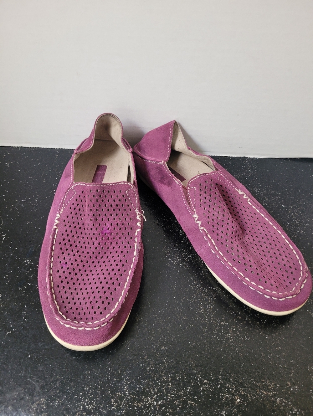 Olukai Nohea Perf Plum Suede Perforated Slip-On Loafers